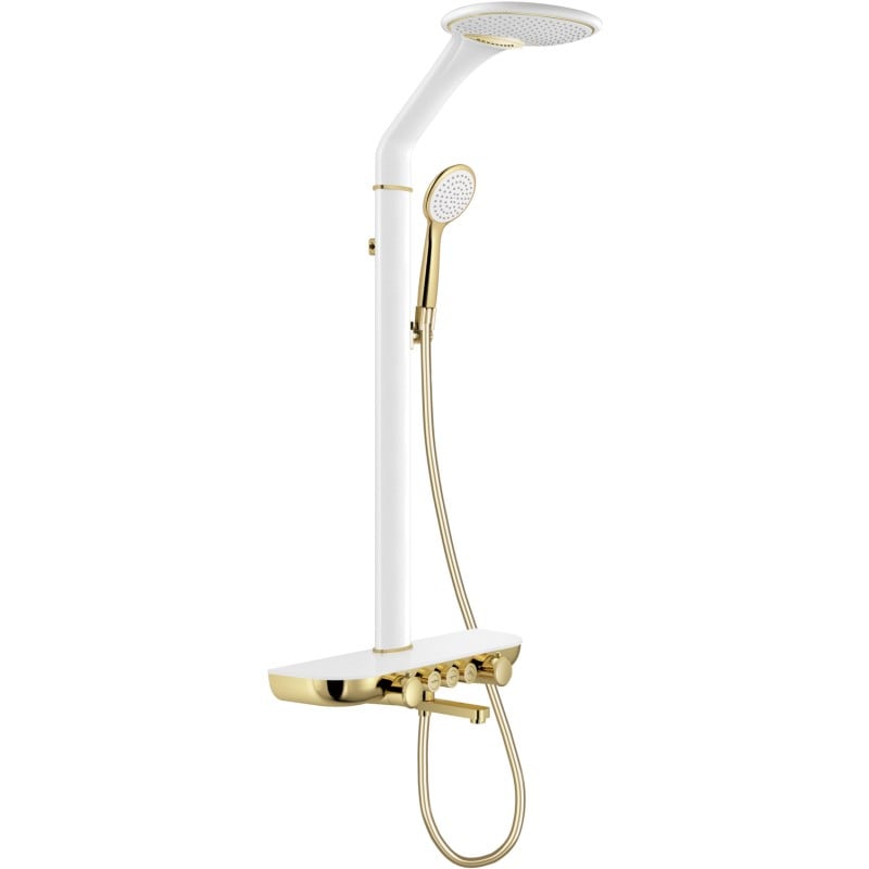 Mexen Blaze exposed shower set with rain shower head and faucet, white/gold - 78109-25