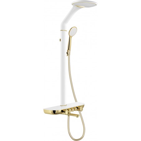 Mexen Blaze surface-mounted shower set with shower head and faucet, white/gold - 78109-25