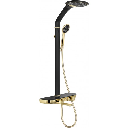 Mexen Blaze wall-mounted shower set with rain shower and faucet, black/gold - 78109-75