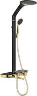 Mexen Blaze wall-mounted shower set with rain shower and faucet, black/gold - 78109-75