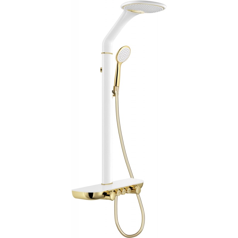 Mexen Bolt exposed shower set with rain showerhead and mixer, white/gold - 78108-25