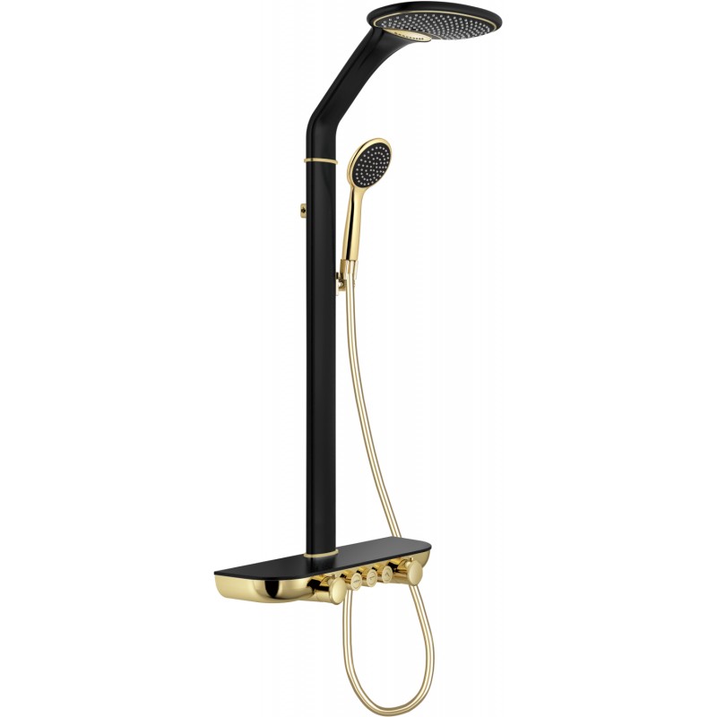 Mexen Bolt exposed shower set with rain shower and battery, black/gold - 78108-75