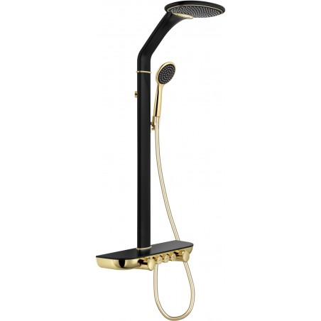 Mexen Bolt exposed shower set with rain shower and battery, black/gold - 78108-75