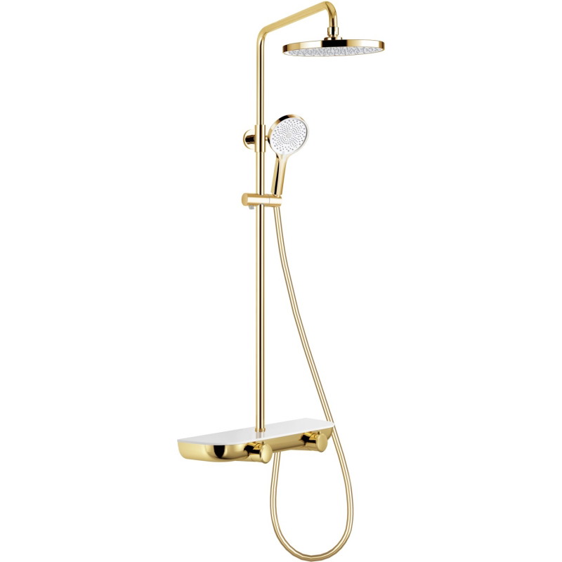 Mexen Axis exposed shower set with rain showerhead and faucet, gold/white - 78112-25