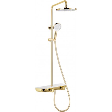 Mexen Axis exposed shower set with rain showerhead and faucet, gold/white - 78112-25
