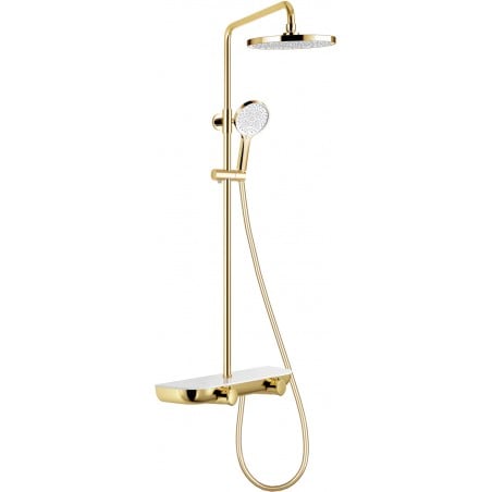 Mexen Axis shower set with overhead shower and faucet, gold/white - 78112-25