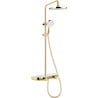 Mexen Axis shower set with overhead shower and faucet, gold/white - 78112-25