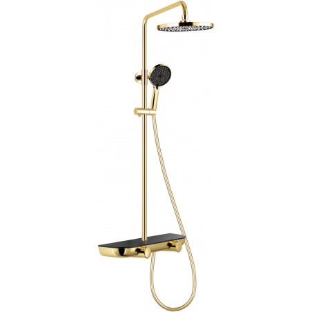 Mexen Axis exposed shower set with rain shower and faucet, gold/black - 78112-75