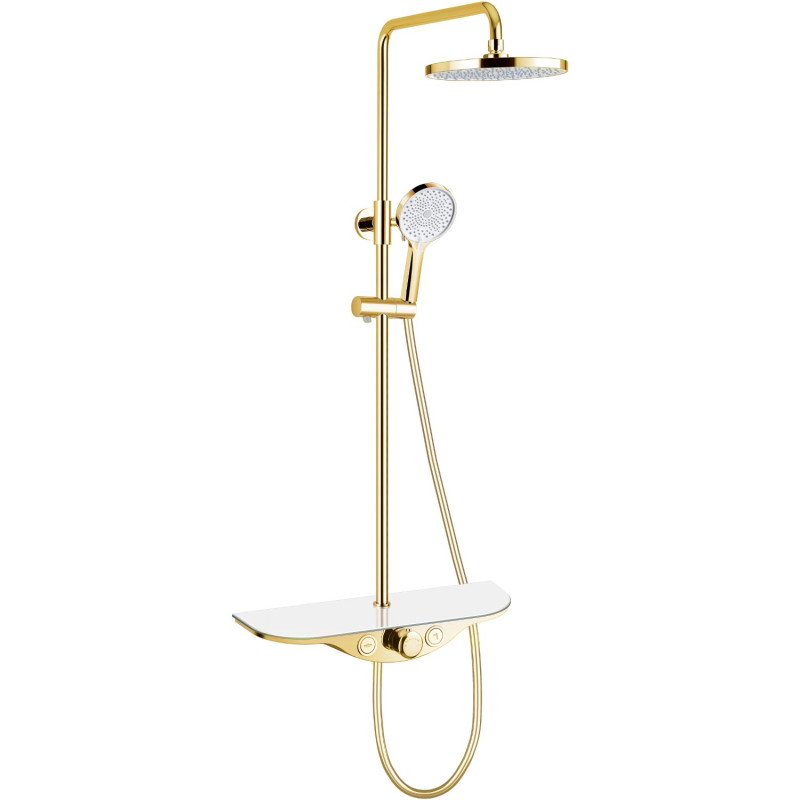 Mexen Exxo surface-mounted shower set with rain shower head and faucet, gold/white - 78113-25