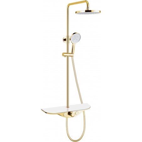 Mexen Exxo surface-mounted shower set with rain shower head and faucet, gold/white - 78113-25