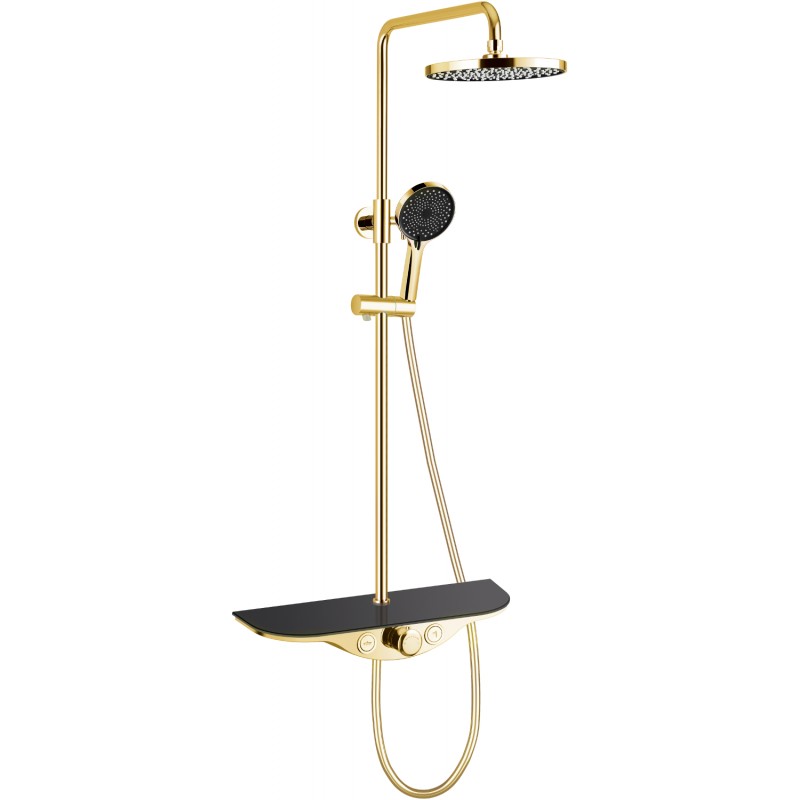 Mexen Exxo shower set, exposed installation with rain shower and mixer, gold/black - 78113-75