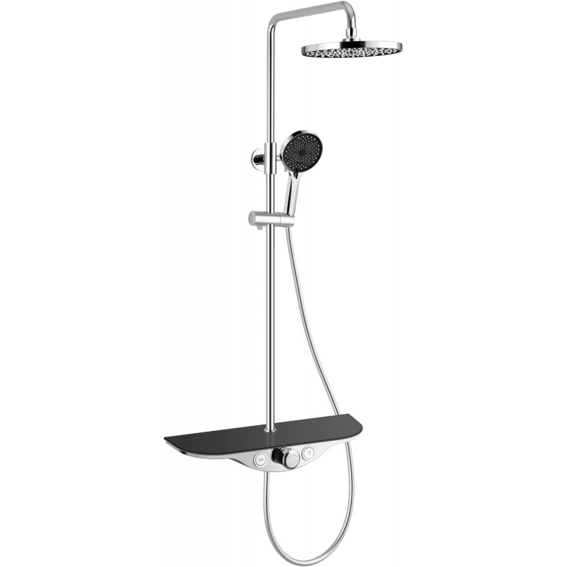 Mexen Exxo exposed shower set with showerhead and tap, chrome/black - 78113-71