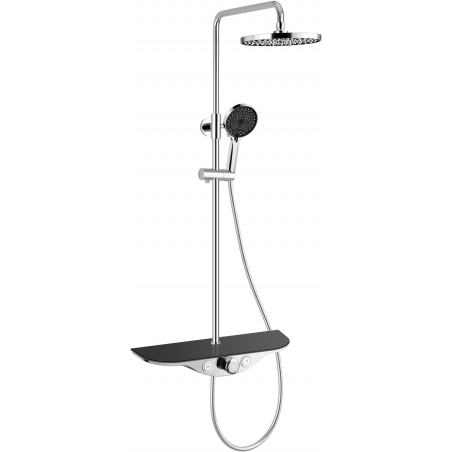 Mexen Exxo exposed shower set with showerhead and tap, chrome/black - 78113-71