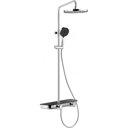 Mexen Axis wall-mounted shower set with rain shower and faucet, chrome/black - 78112-71