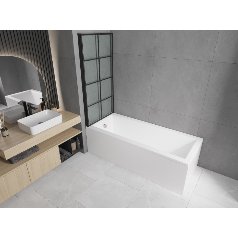 Mexen Cubik rectangular bathtub 170 x 70 cm with casing and 1-wing screen 80 cm, black pattern - 550317070X9308017077