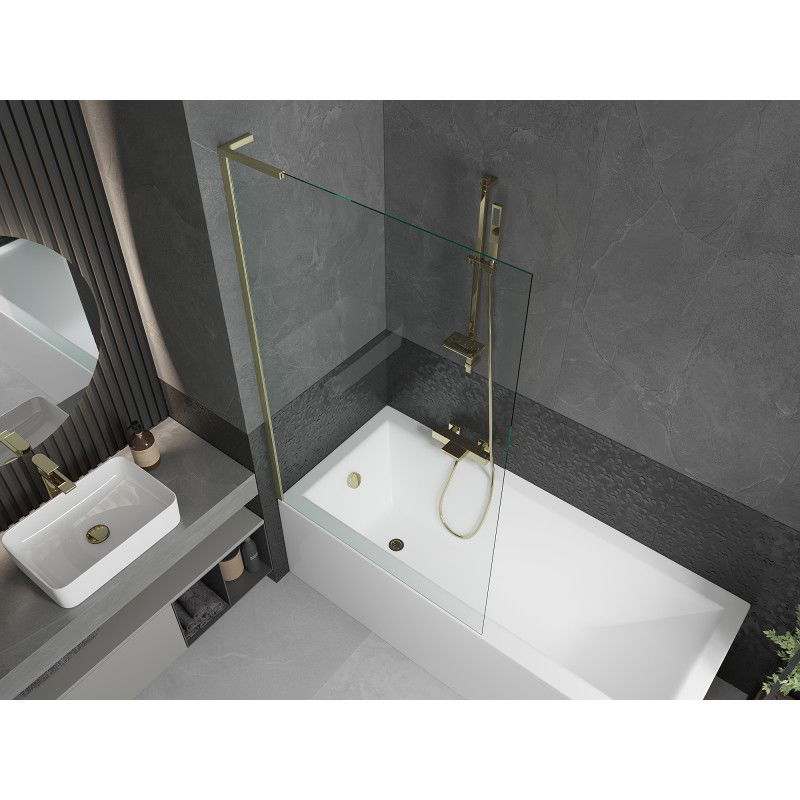 Mexen Next L Bath Screen Single-Panel 100 x 150 cm, Transparent, Brushed Gold - 895-100-000-03-00-55