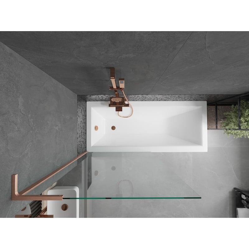 Mexen Next L Bath Screen 1-Panel 90 x 150 cm, Transparent, Brushed Copper - 895-090-000-03-00-65
