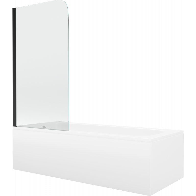 Mexen Vega rectangular bathtub 150 x 70 cm with panels and a 1-wing screen 70 cm, Transparent, Black - 550115070X9007017000