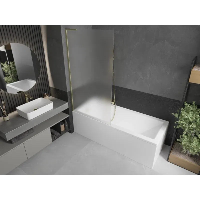 Mexen Next L Bath Screen 1-Panel 90 x 150 cm, Frosted, Brushed Gold - 895-090-000-03-30-55