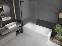 Mexen Next L single-panel bath screen 100 x 150 cm, frost, black - 895-100-000-03-30-70