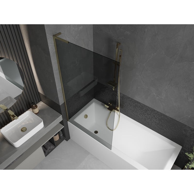 Mexen Next L bath screen 1-wing 90 x 150 cm, graphite, gold - 895-090-000-03-40-50