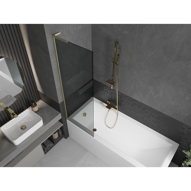 Mexen Next L bath screen 1-wing 60 x 150 cm, graphite, brushed gold - 895-060-000-03-40-55