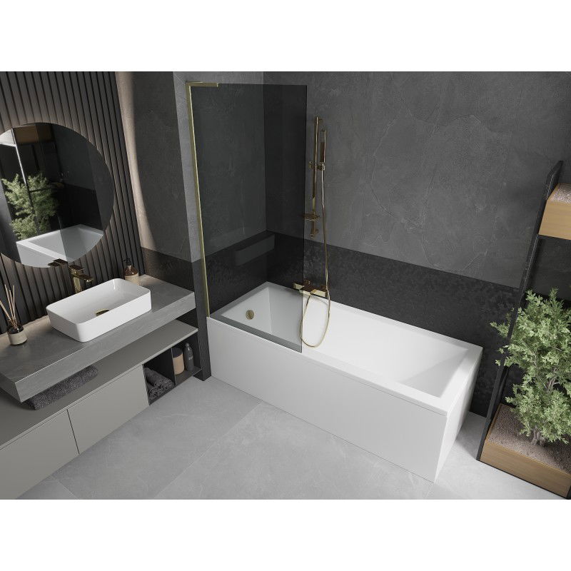 Mexen Next L 1-wing bath screen 80 x 150 cm, graphite, brushed gold - 895-080-000-03-40-55