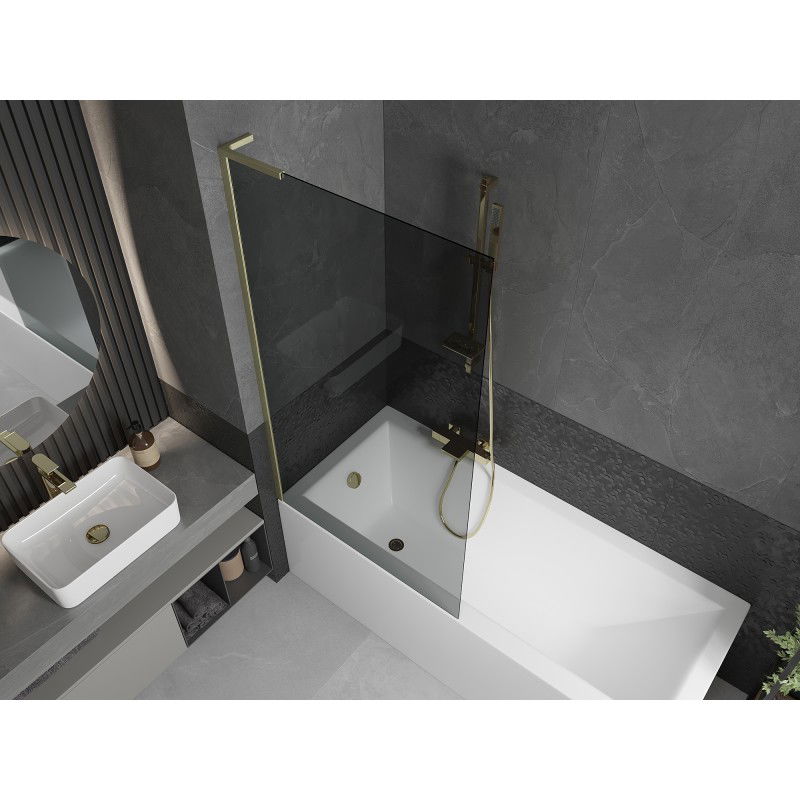 Mexen Next L Bath Screen 1-wing 90 x 150 cm, Graphite, Brushed Gold - 895-090-000-03-40-55