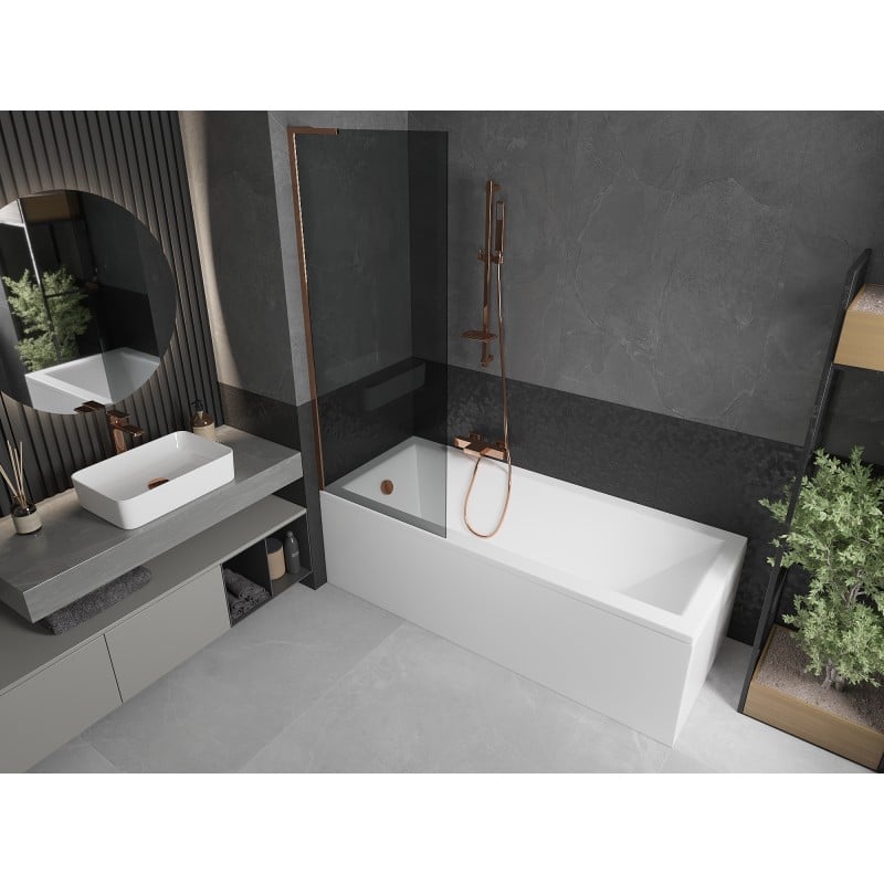 Mexen Next L 1-wing Bath Screen 70 x 150 cm, Graphite, Rose Gold - 895-070-000-03-40-60