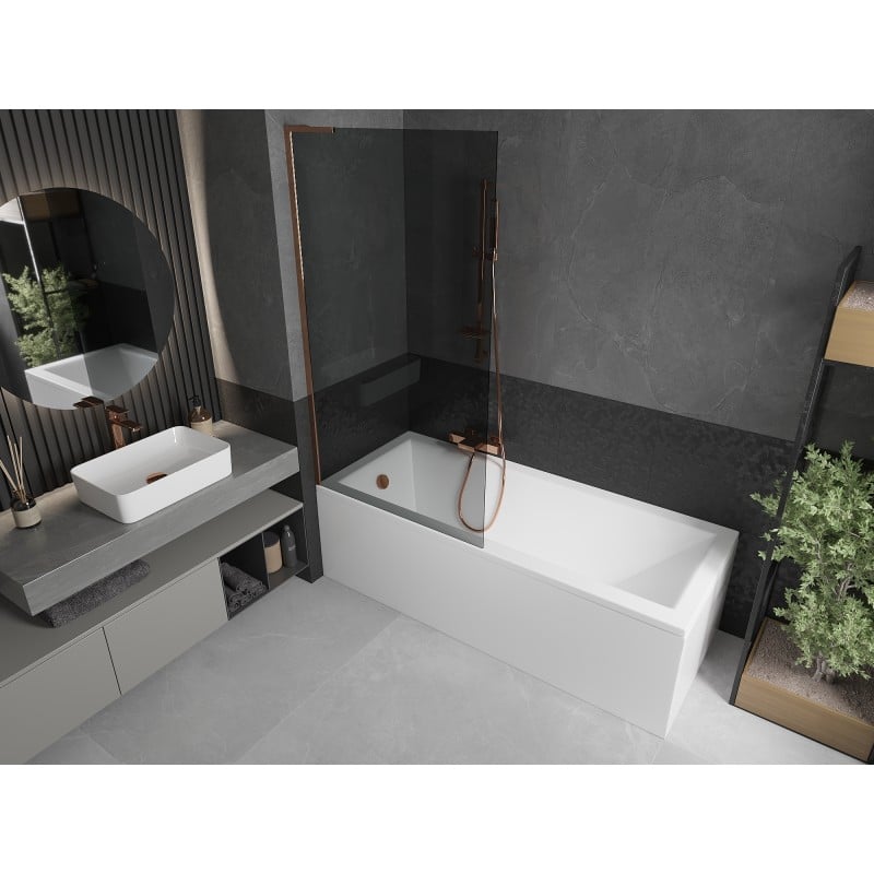 Mexen Next L Bath Screen 1-Panel 90 x 150 cm, Graphite, Rose Gold - 895-090-000-03-40-60