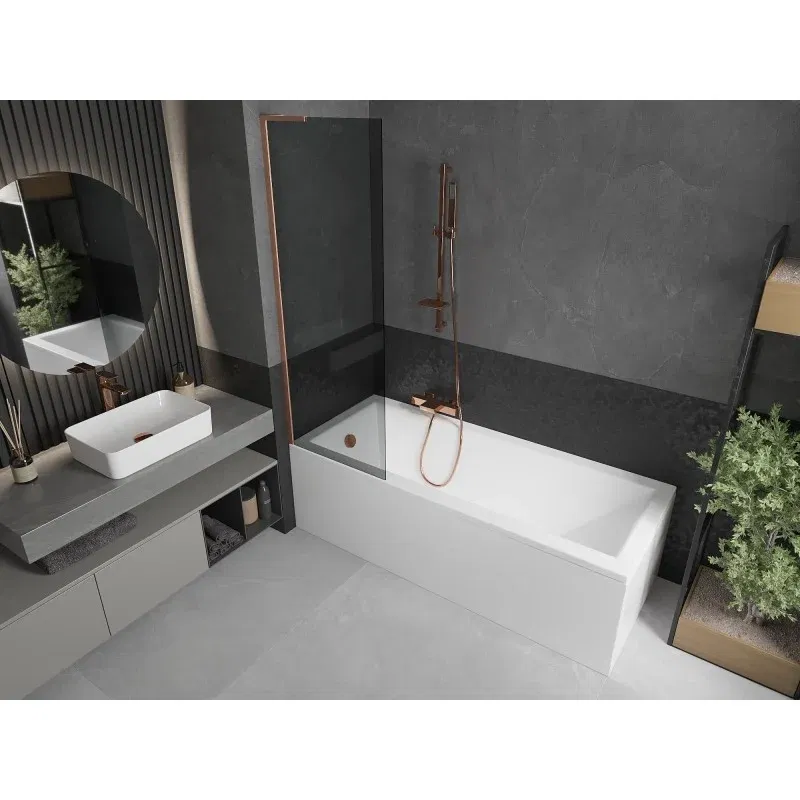 Mexen Next L Bathtub Screen 1-Panel 60 x 150 cm, Graphite, Brushed Copper - 895-060-000-03-40-65