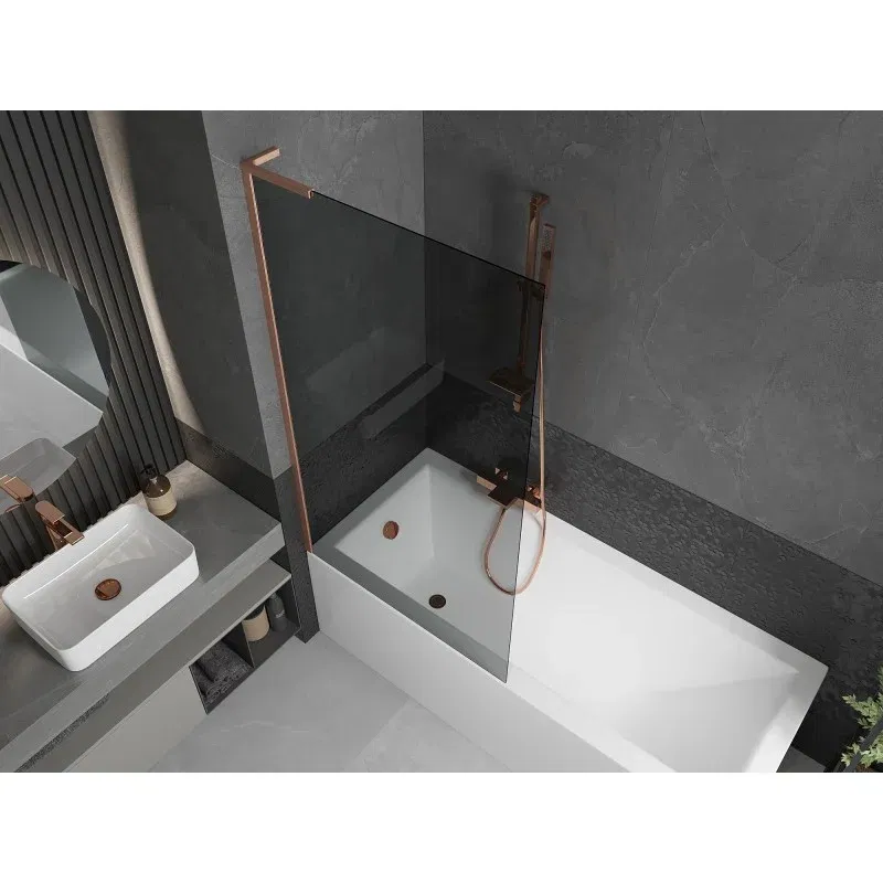 Mexen Next L Bathtub Screen 1-Panel 90 x 150 cm, Graphite, Brushed Copper - 895-090-000-03-40-65
