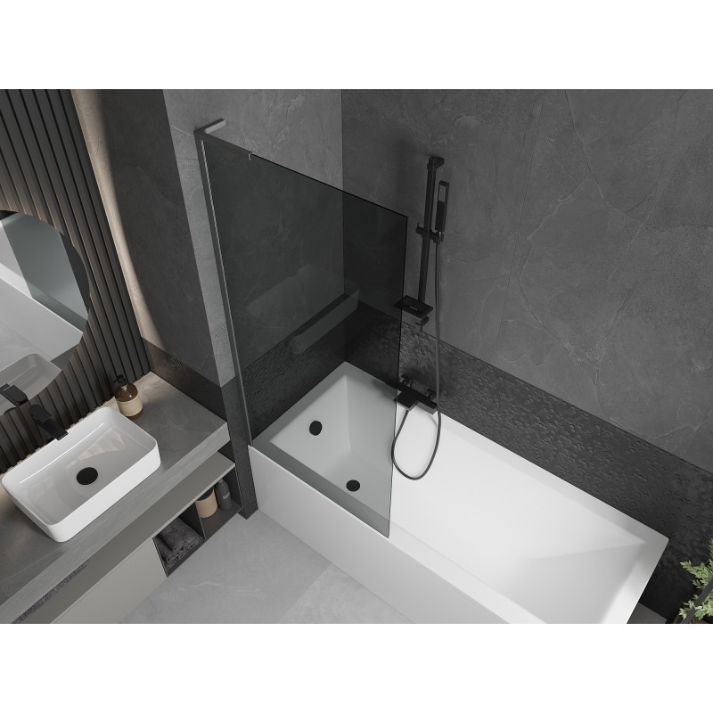 Mexen Next L 1-Wing Bathtub Screen 80 x 150 cm, Graphite, Brushed Gun Gray - 895-080-000-03-40-66