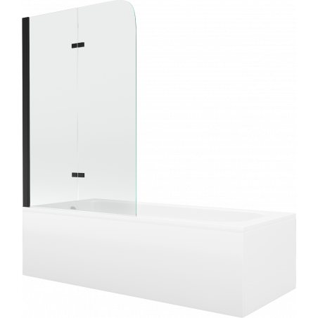 Mexen Vega rectangular bathtub 150 x 70 cm with casing and 2-panel screen 80 cm, transparent, black - 550115070X9008027000