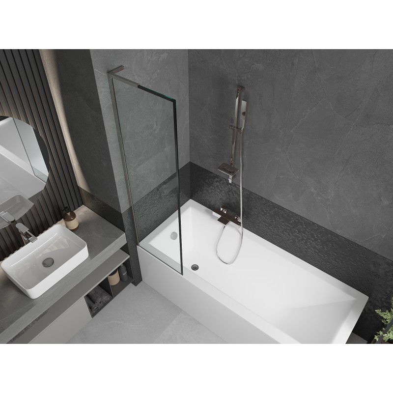 Mexen Next L Bathtub Screen 1-Panel 50 x 150 cm, Black Frame, Chrome - 895-050-000-03-70-01
