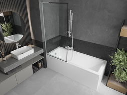 Mexen Next L 1-wing Bath Screen 80 x 150 cm, Black Frame, White - 895-080-000-03-70-20