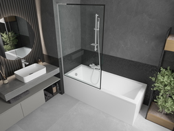 Mexen Next L Bath Screen 1-Panel 100 x 150 cm, Black Frame, White - 895-100-000-03-70-20