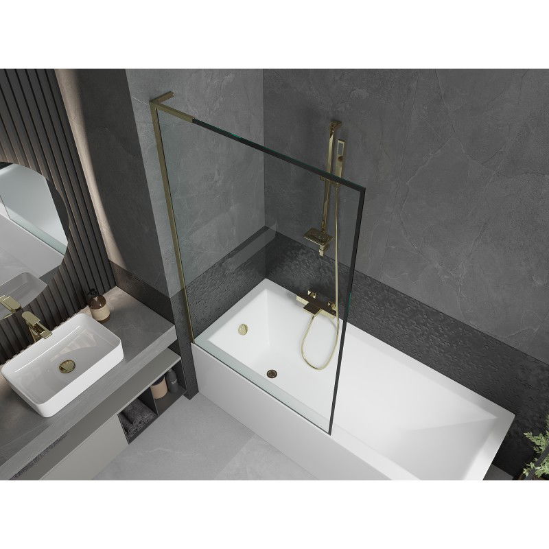 Mexen Next L bath screen 1-wing 100 x 150 cm, black frame, gold - 895-100-000-03-70-50
