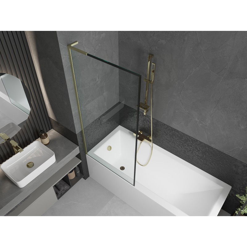 Mexen Next L bath screen 1-winged 80 x 150 cm, black frame, brushed gold - 895-080-000-03-70-55