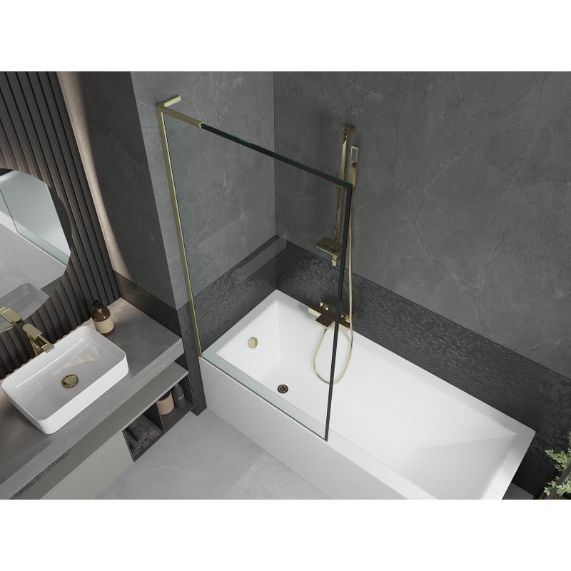 Mexen Next L Bath Screen 1-Wing 90 x 150 cm, Black Frame, Brushed Gold - 895-090-000-03-70-55