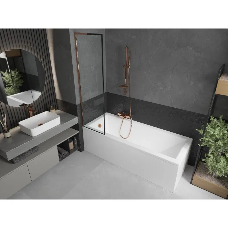 Mexen Next L 1-wing bath screen 50 x 150 cm, black frame, rose gold - 895-050-000-03-70-60