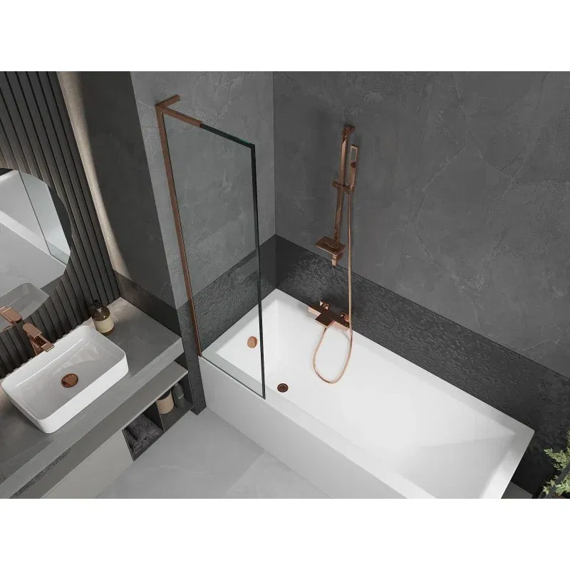Mexen Next L 1-wing bath screen 50 x 150 cm, black frame, rose gold - 895-050-000-03-70-60