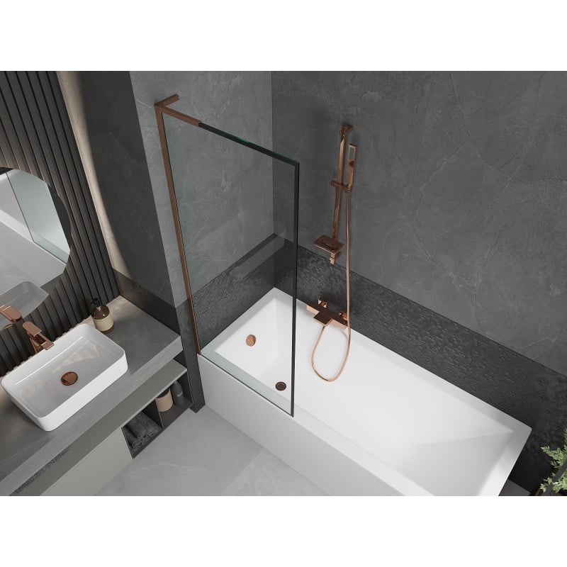 Mexen Next L bath screen 1-winged 70 x 150 cm, black frame, rose gold - 895-070-000-03-70-60