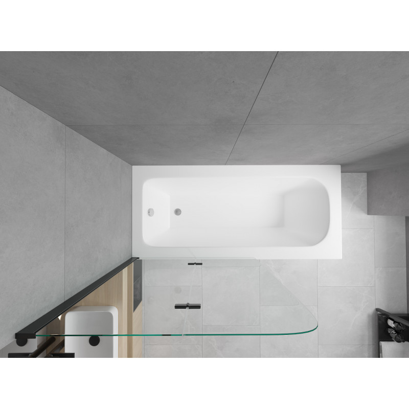Mexen Vega rectangular bathtub 150 x 70 cm with casing and 2-wing screen 100 cm, transparent, black - 550115070X9010027000