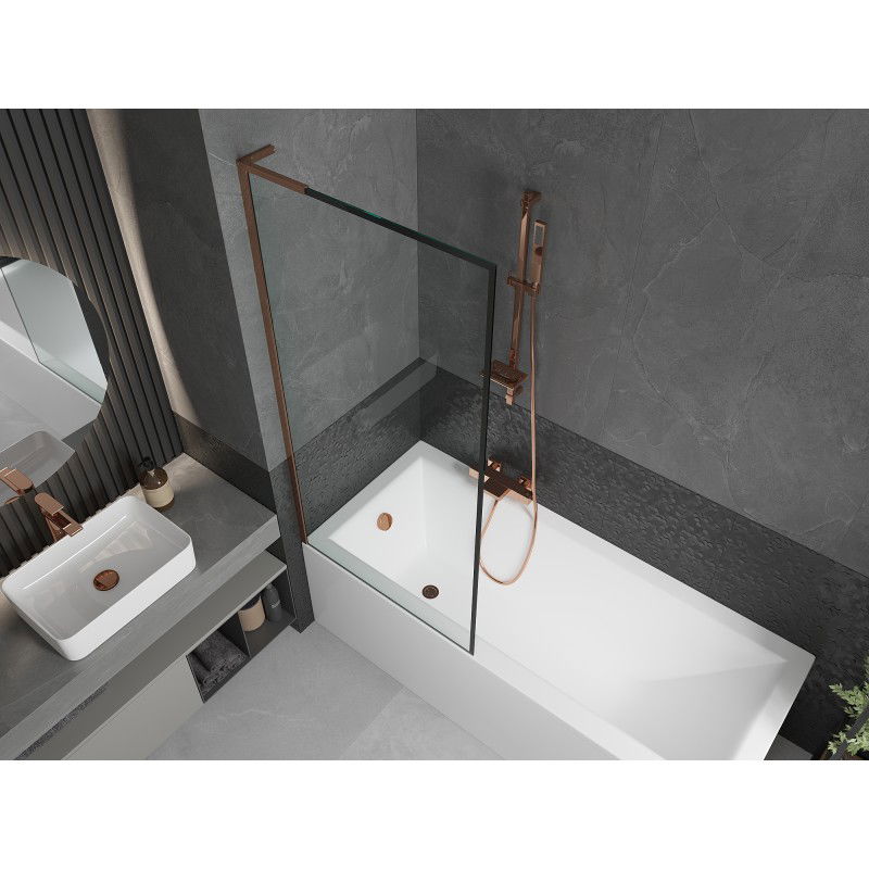 Mexen Next L Bath Screen 1-Leaf 80 x 150 cm, Black Frame, Rose Gold - 895-080-000-03-70-60