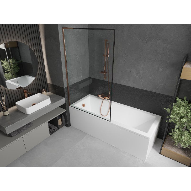 Mexen Next L Bath Screen 1-Panel 100 x 150 cm, Black Frame, Rose Gold - 895-100-000-03-70-60