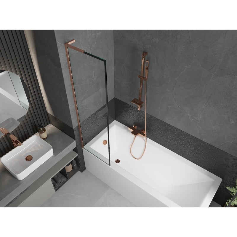 Mexen Next L Bath Screen Single-panel 50 x 150 cm, Black Frame, Brushed Copper - 895-050-000-03-70-65