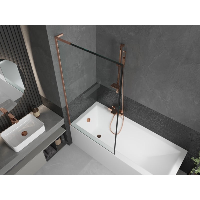 Mexen Next L 1-wing Bath Screen 90 x 150 cm, Black Frame, Brushed Copper - 895-090-000-03-70-65