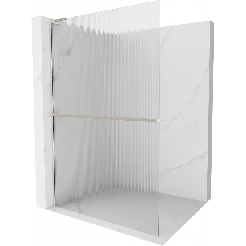 Mexen Kioto+ L Shower Wall with Shelf Walk-in 90 x 200 cm, Stripes, Brushed Nickel - 800-090-123-97-09
