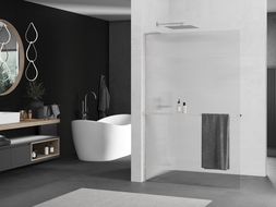 Mexen Kioto+ L Walk-in Shower Wall with Shelf 100 x 200 cm, Transparent, Brushed Nickel - 800-100-123-97-09